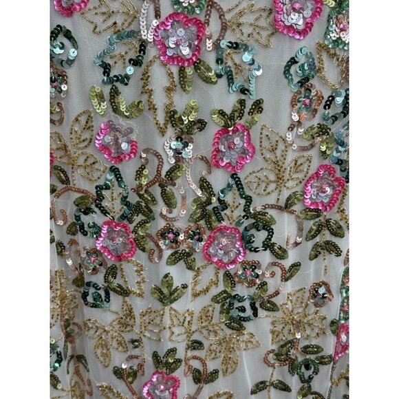 Mac Duggal 5503 Long Sleeves Embellished Floral Sequins Evening Gown Maxi Sz. 4 - Picture 7 of 10